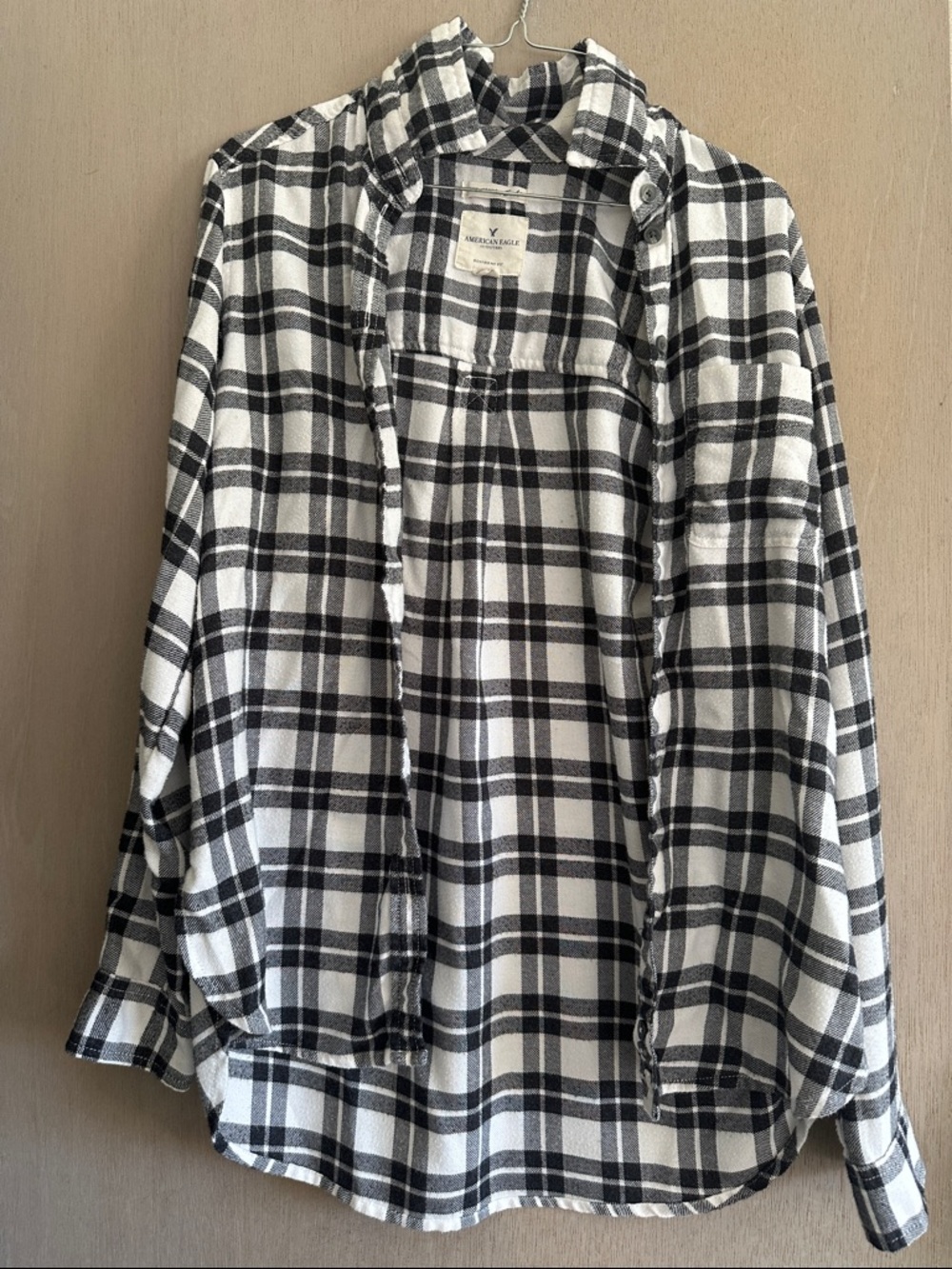 American Eagle Outfitters Black and White Plaid Button-Down Shirt